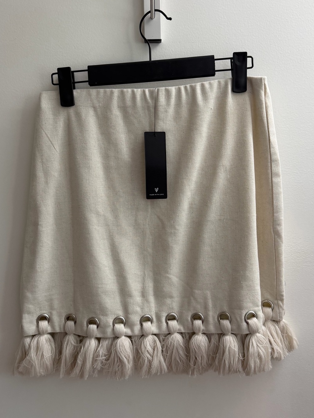 Lulus Belinda Beige Tassel Mini Skirt - Size S - Picture 3 of 4